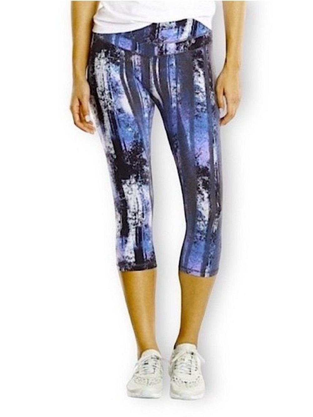 Lucy Blue Multi Woods Hatha Capri Leggings Small